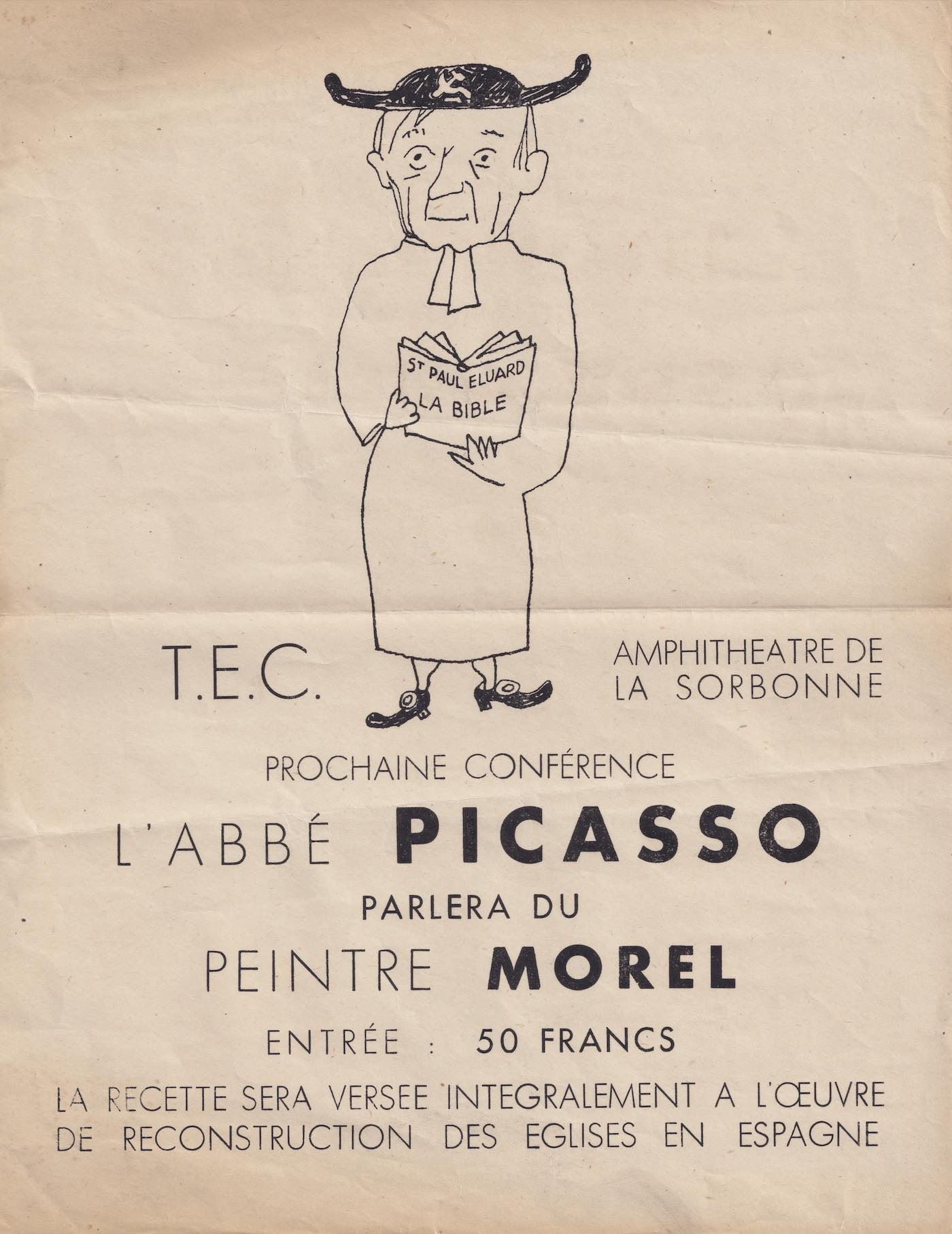 Pablo PICASSO caricaturé en abbé communiste par Jacques Hérold. 1946.