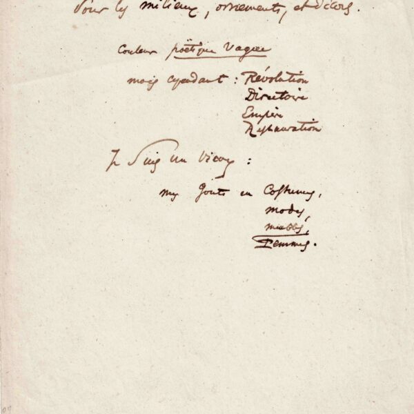 Geheimnisvolles Manuskript von Charles Baudelaire, in dem er seine Gedanken auflistet.