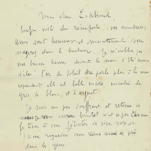 James ENSOR écrit à son ami anarchiste Georges Eekhoud. 1920.
