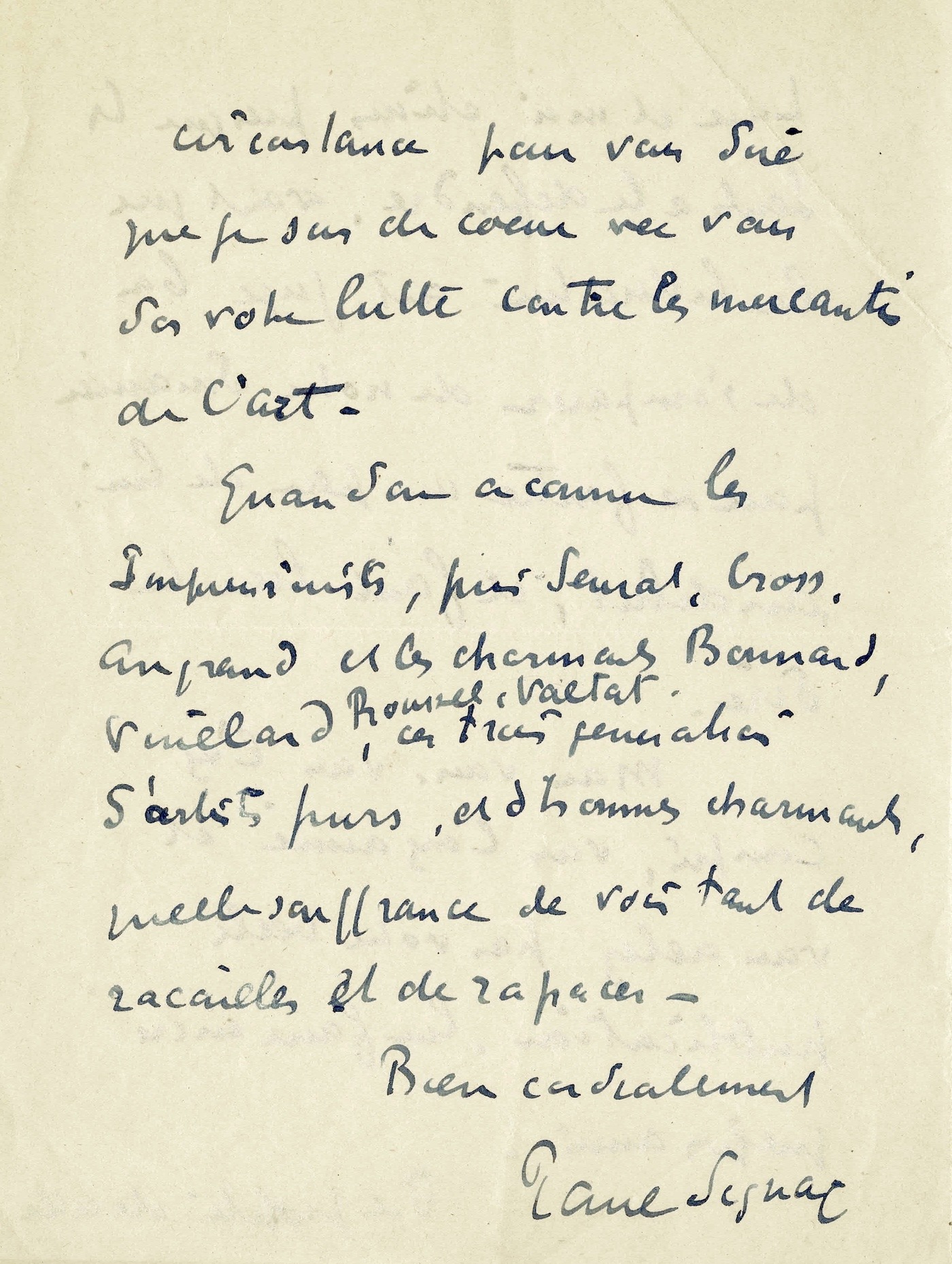 Paul SIGNAC et le souvenir du Douanier Rousseau et de ses amis impressionnistes.