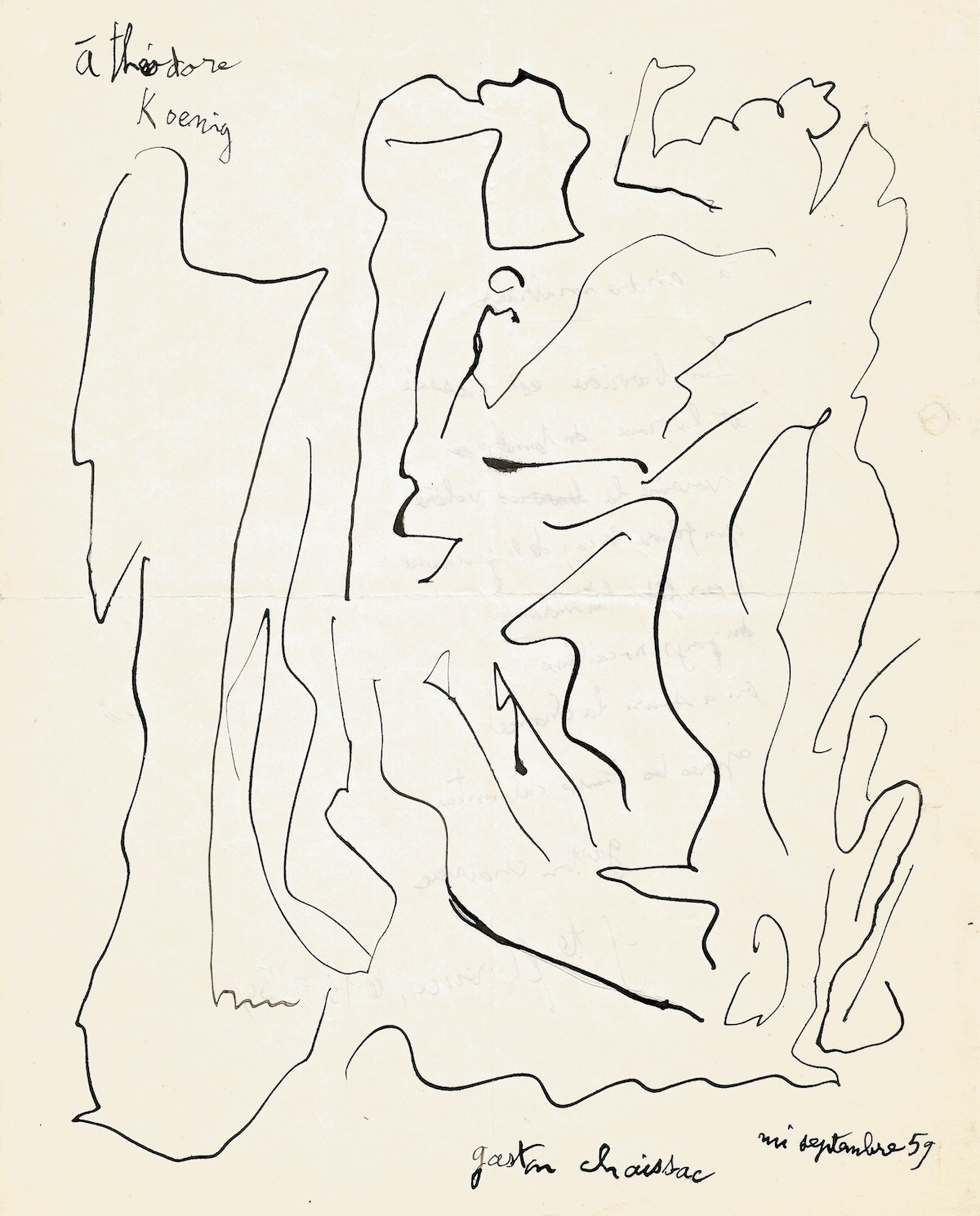 Gaston CHAISSAC - Dessin original signé et poème "À André Malraux"