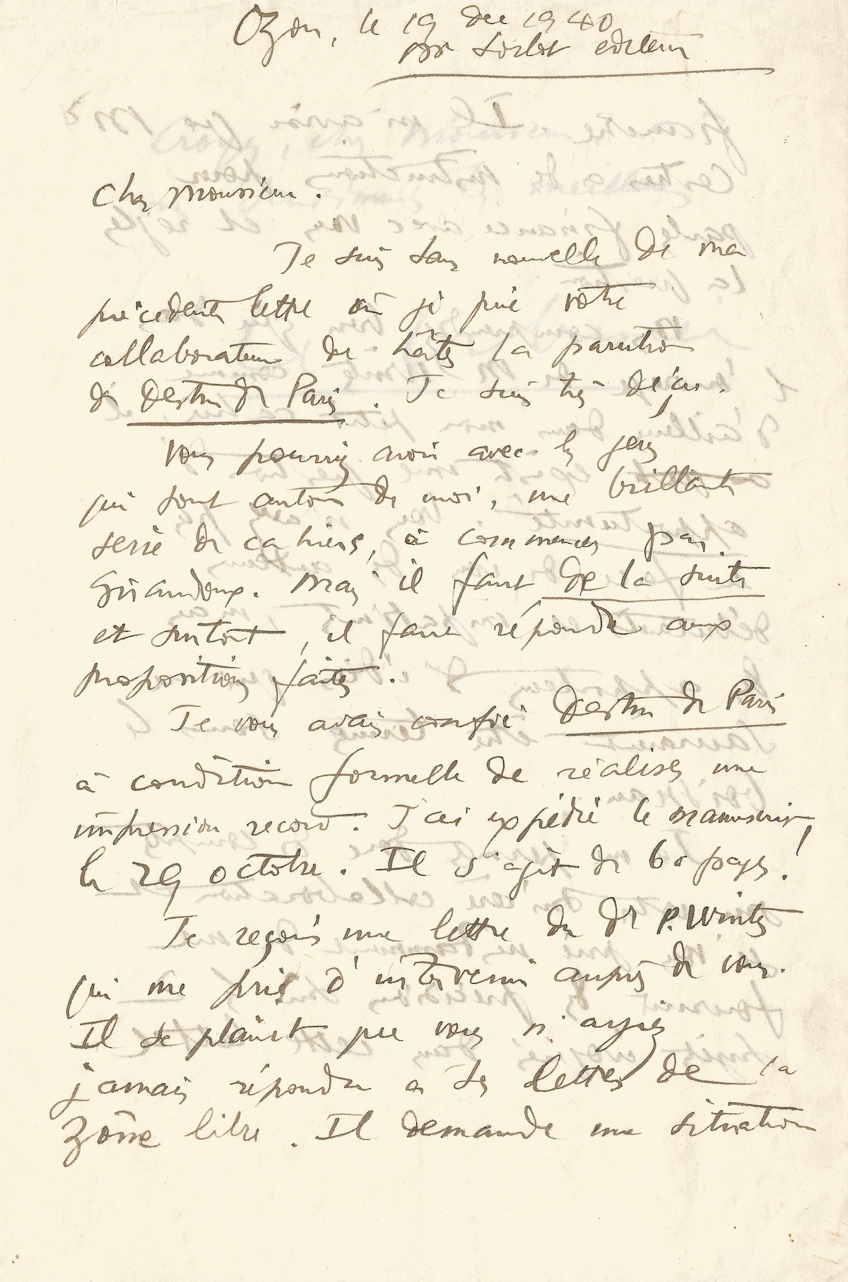 LE CORBUSIER fait publier son "Destin de Paris" durant l'occupation.