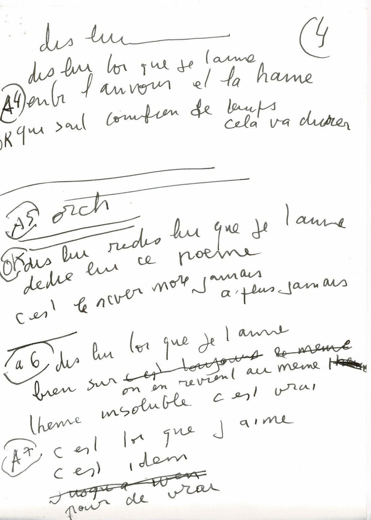 Serge GAINSBOURG -  Manuscrit - "Dis-lui toi que je t’aime". 1990.