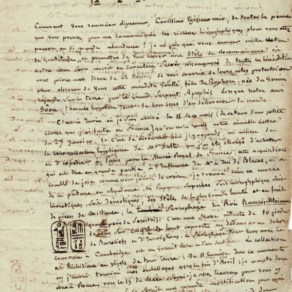 Jean-François CHAMPOLLION rapporte la collection Salt au Louvre.