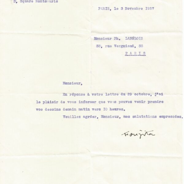 FOUJITA makes his drawings available to a collector. 1927.