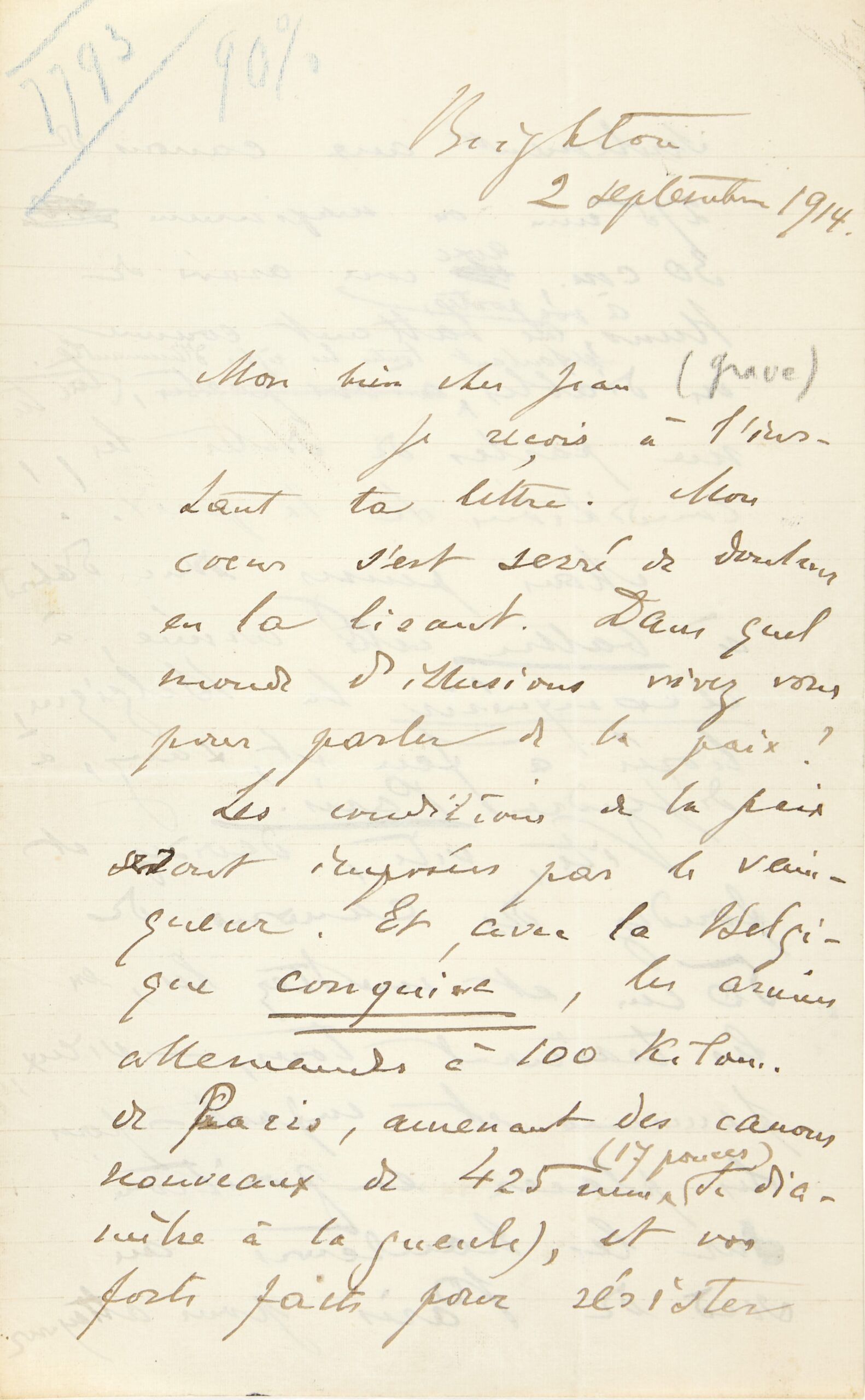 Pierre KROPOTKINE exhorte Jean GRAVE à lutter contre les Allemands.