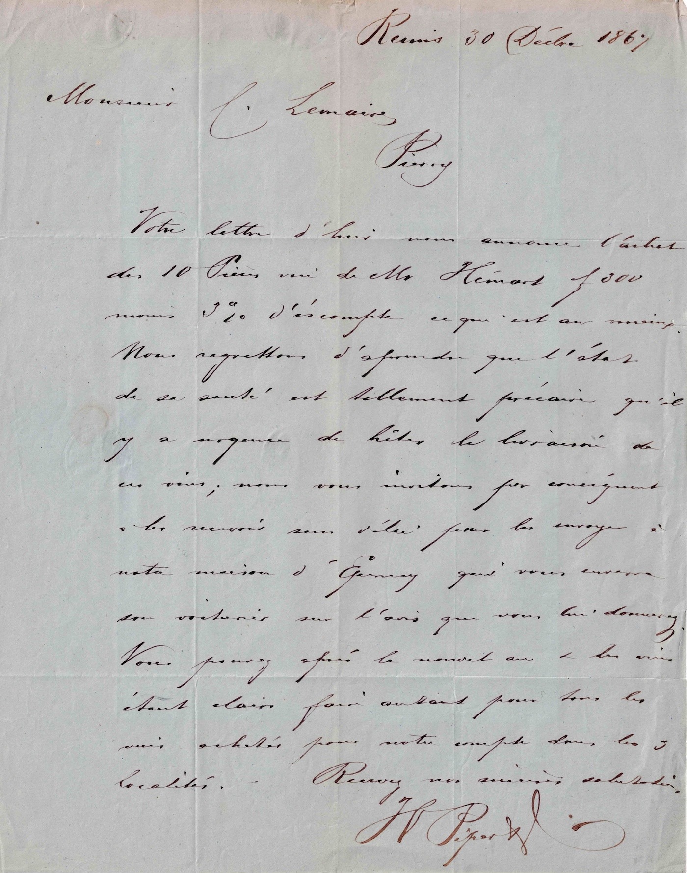 Henri-Guillaume PIPER organise une livraison de ses vins de Champagne.