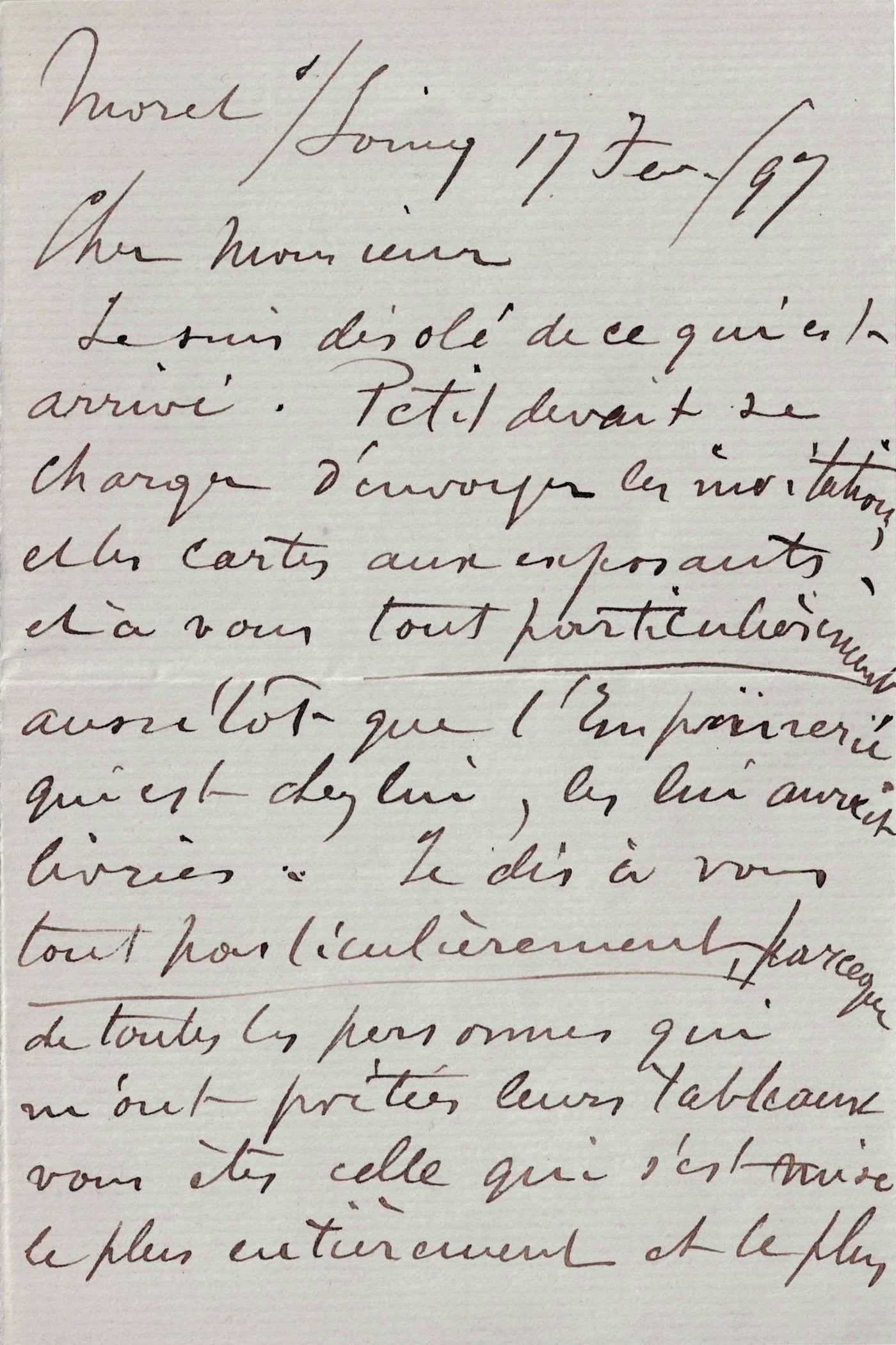 Alfred SISLEY désenchanté par son exposition chez Georges Petit en 1897.
