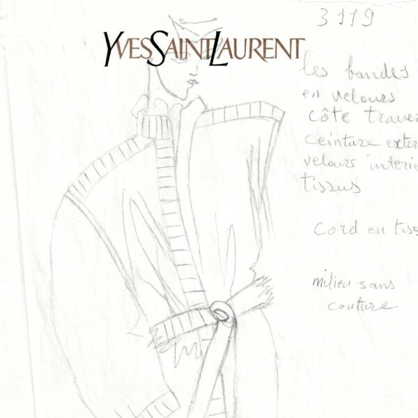Yves SAINT LAURENT esquisse un manteau pour femme pour YSL.
