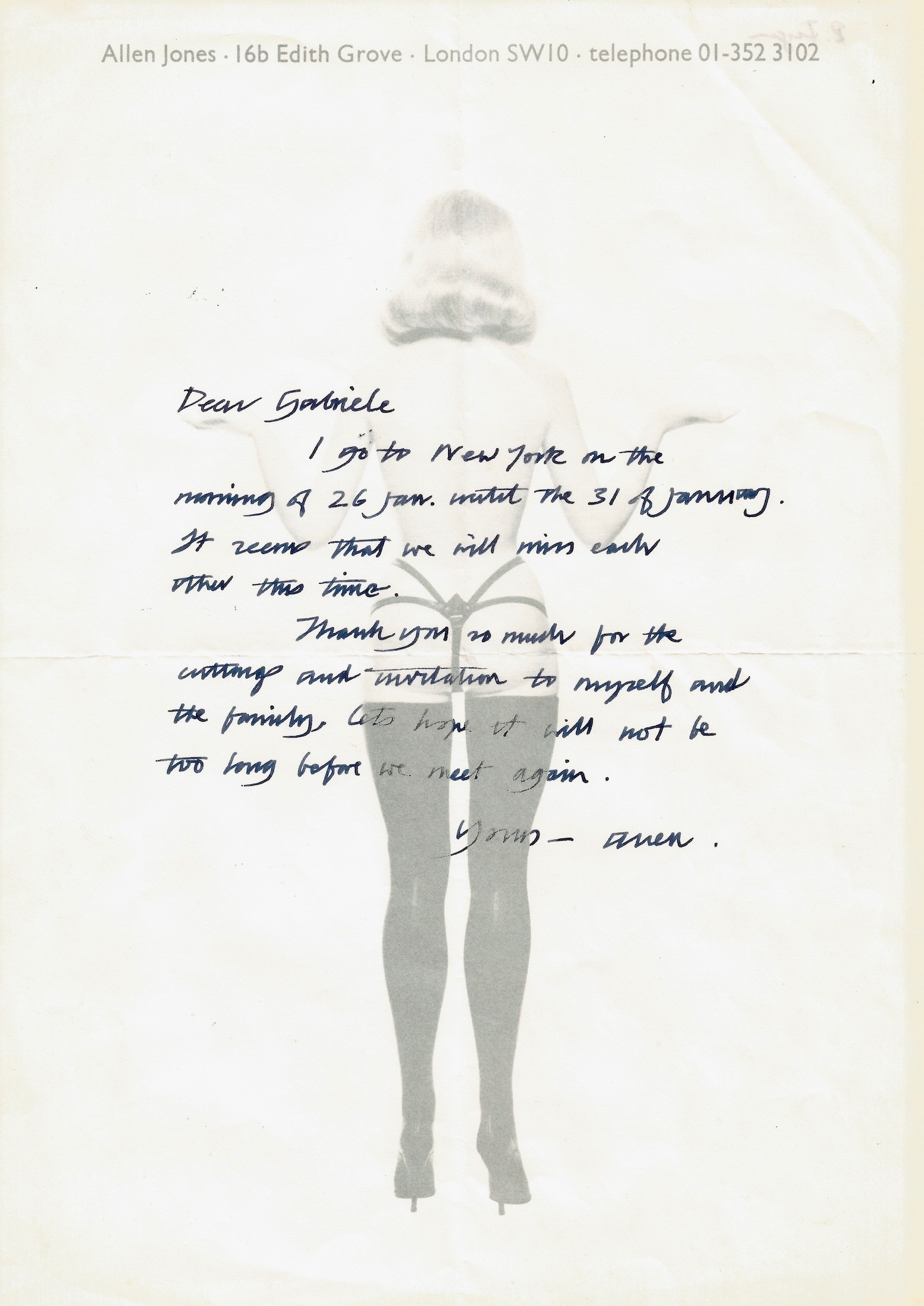 Allen Jones writes a friendly letter on provocative paper.