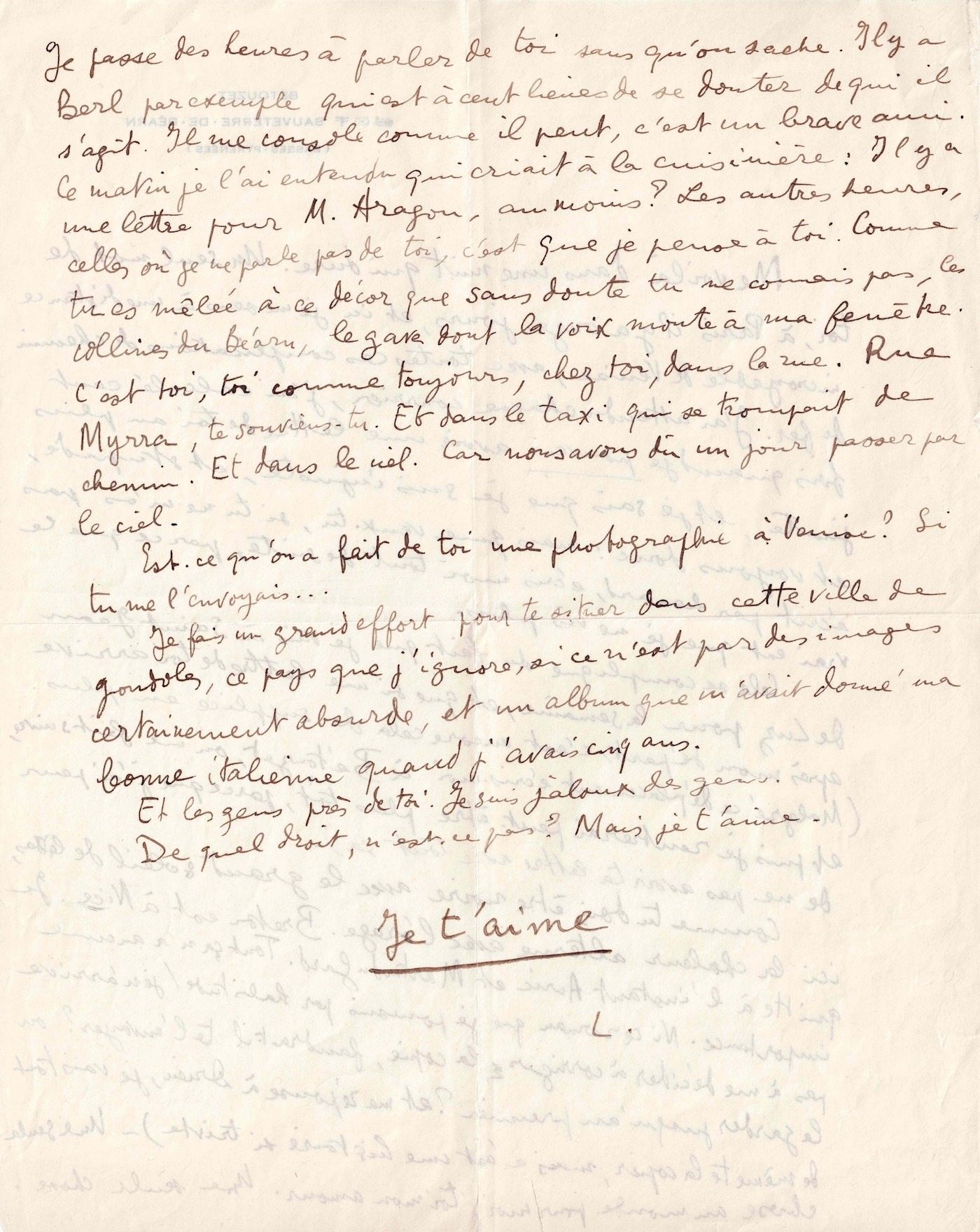 An extraordinary love letter, both desperate and profound, by Louis Aragon.