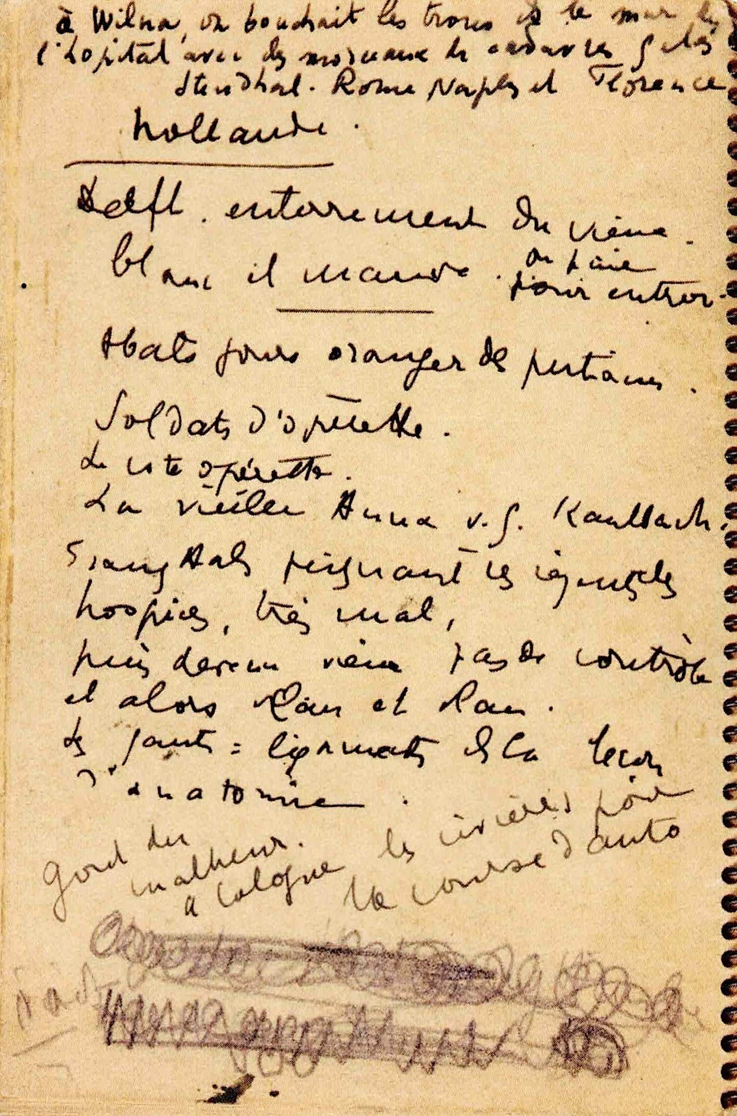 Notizen von René CREVEL aus dem Sanatorium Davos im Jahr 1935.