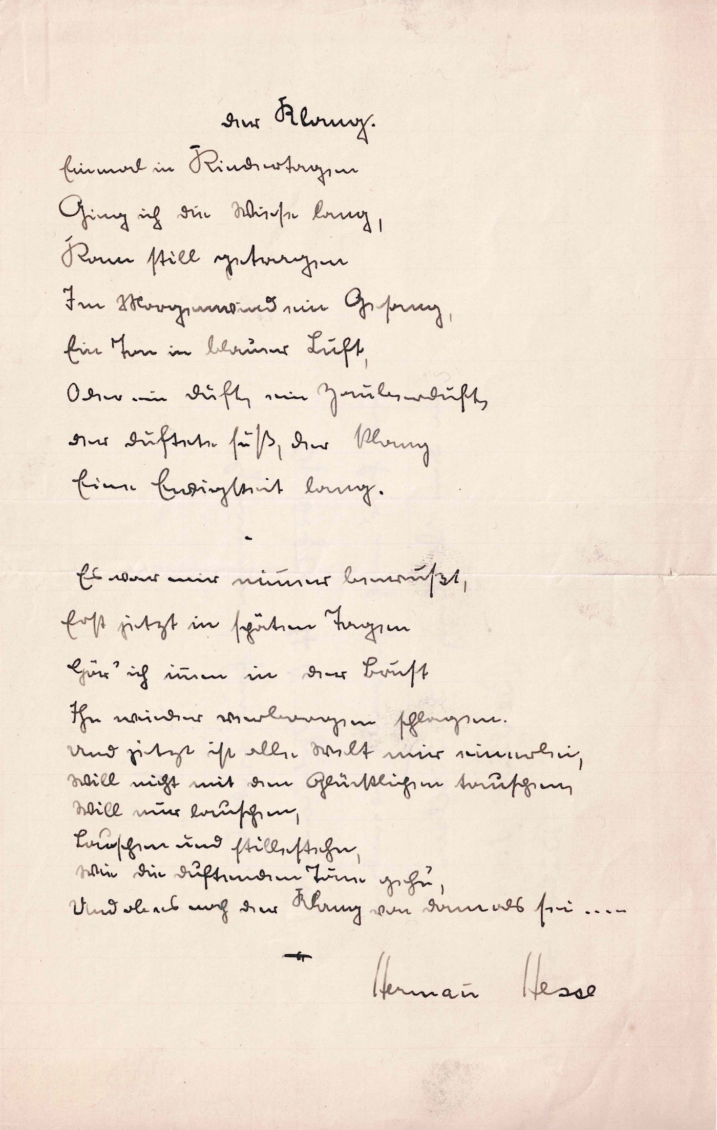 Hermann HESSE - Manuscrit autographe signé de son poème "Verlorener Klang"