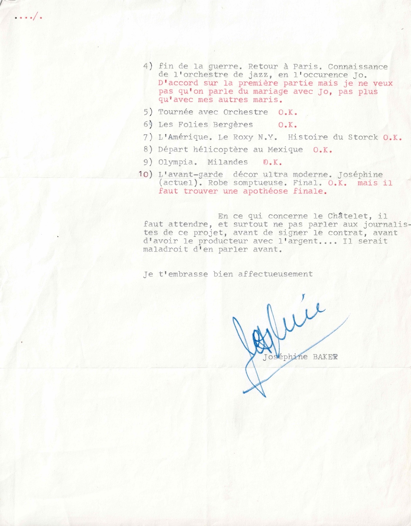 Joséphine BAKER revient sur sa vie à l'aune d'un projet théâtral. 1971.