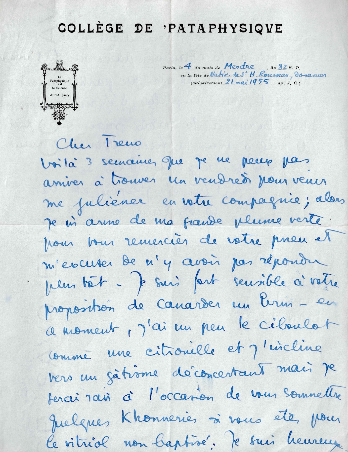 Boris VIAN écrit au Canard enchaîné après le scandale du "Déserteur".