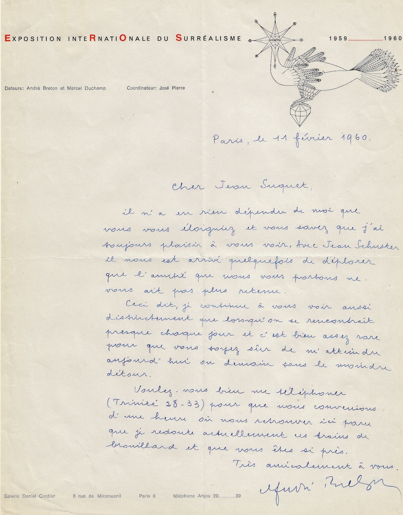 André Breton wishes to get closer to Jean Suquet. EROS. 1960.