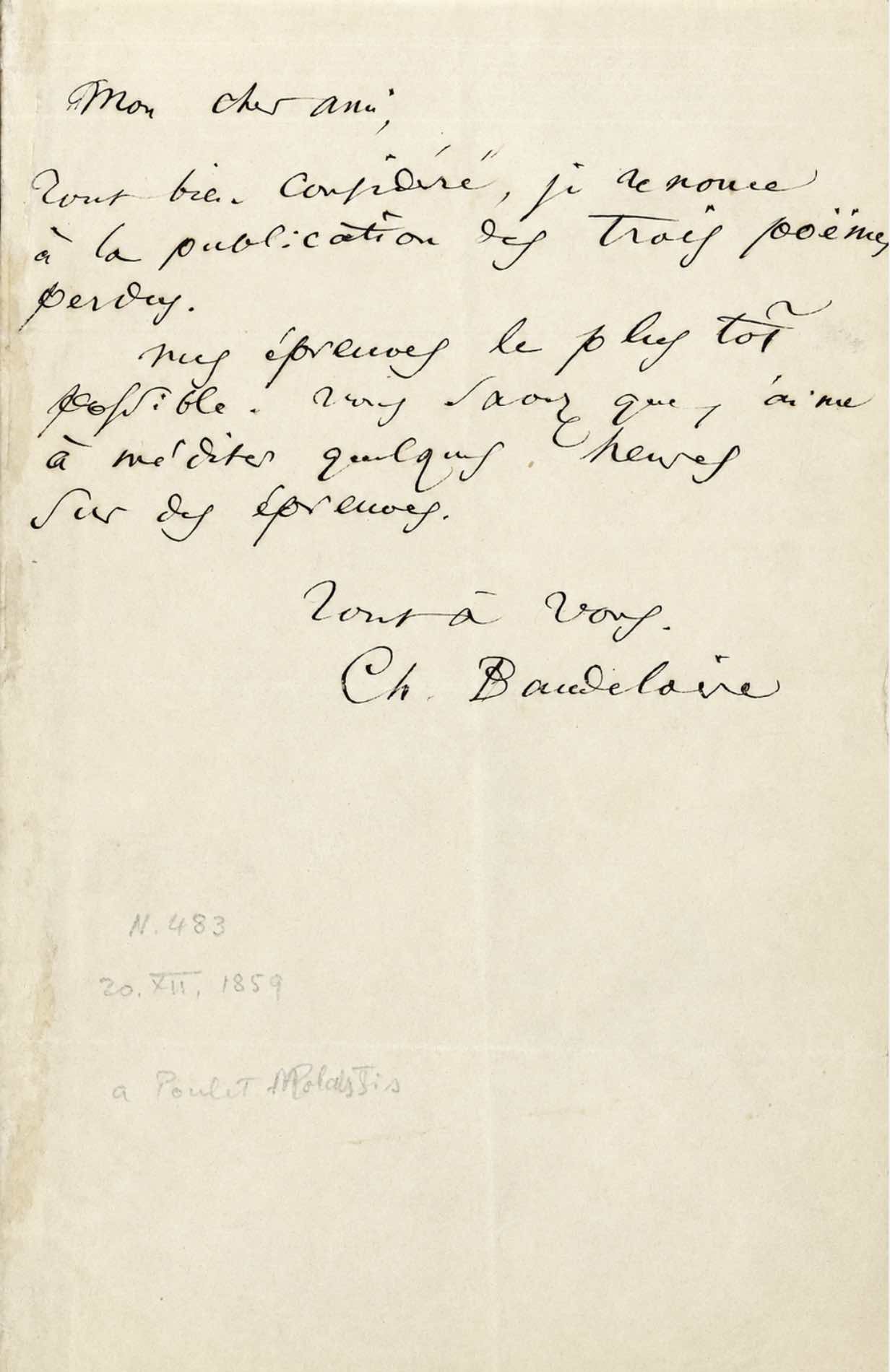 Charles BAUDELAIRE se lance dans la correction de ses épreuves.