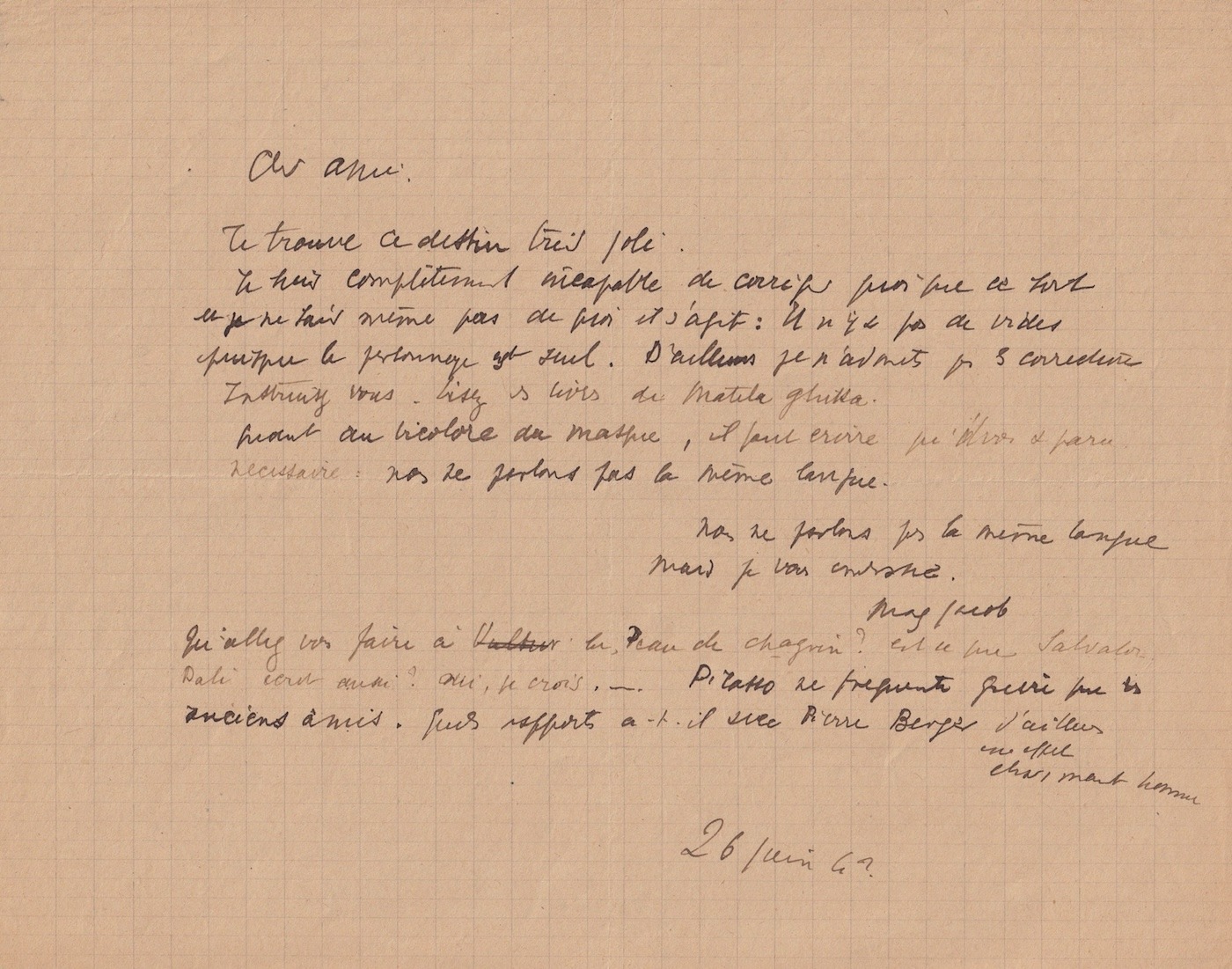 Max JACOB évoque DALI et PICASSO durant la guerre mondiale. 1942.