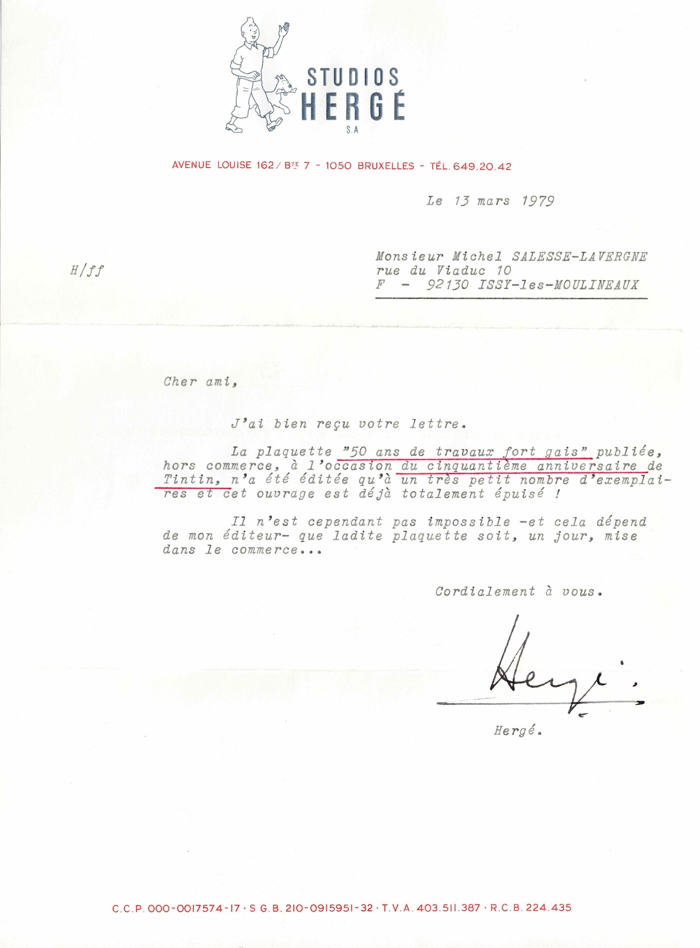 1979: HERGÉ celebrates the fiftieth anniversary of TINTIN.