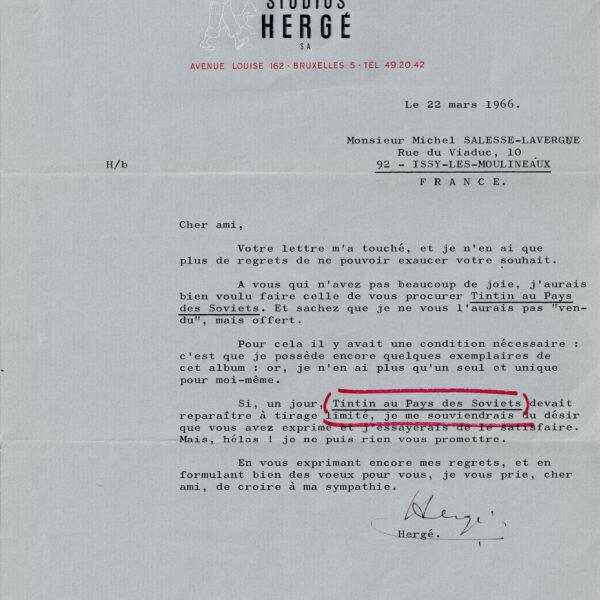 HERGÉ ne possède plus d'exemplaires de "Tintin au pays des Soviets".