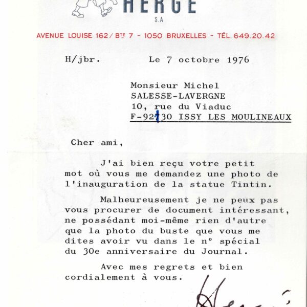 HERGÉ y la inauguración de la estatua de Tintín en Bruselas. 1976.
