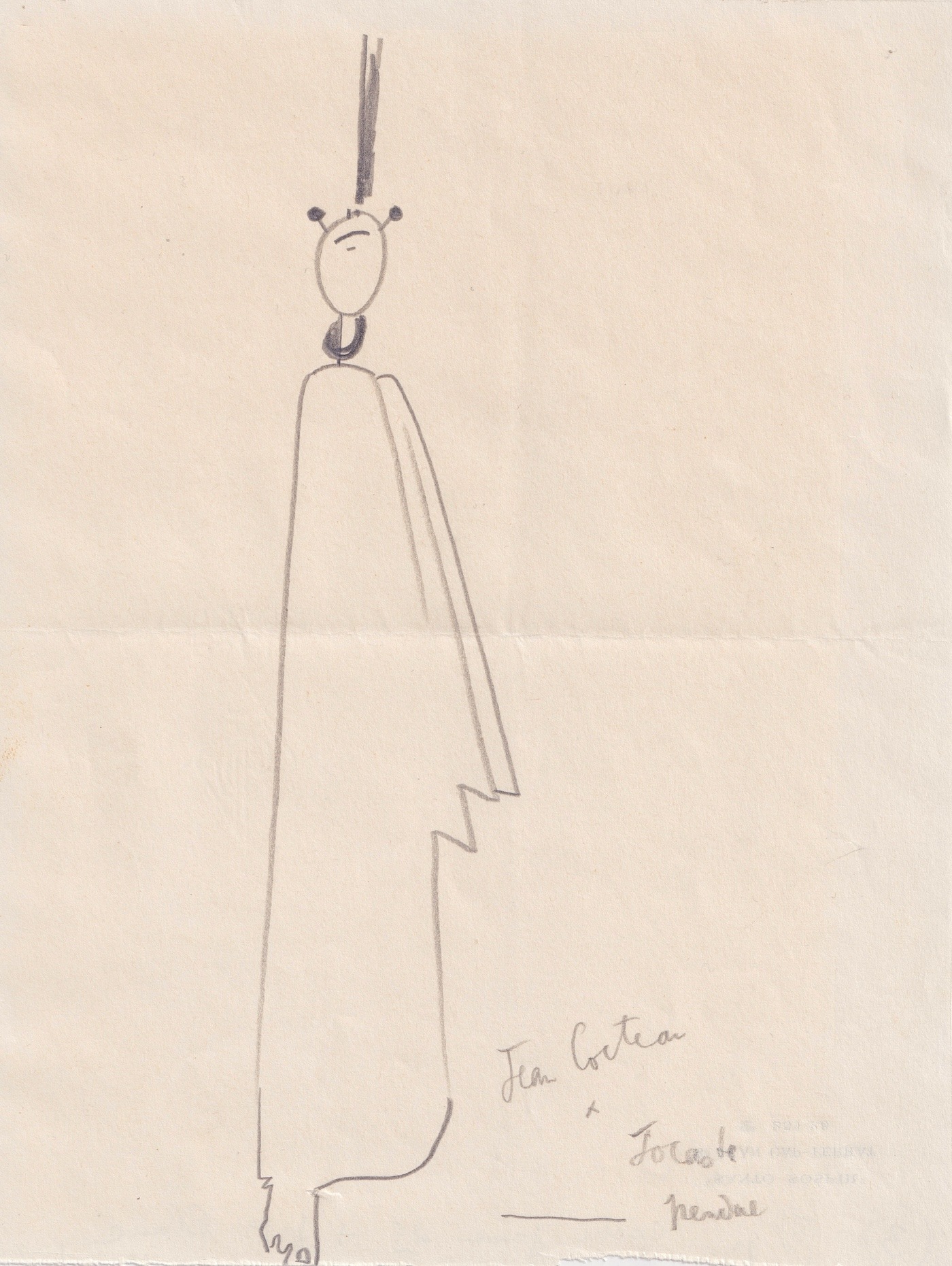 Jean Cocteau - Dibujo original firmado - La horca de Yocasta.