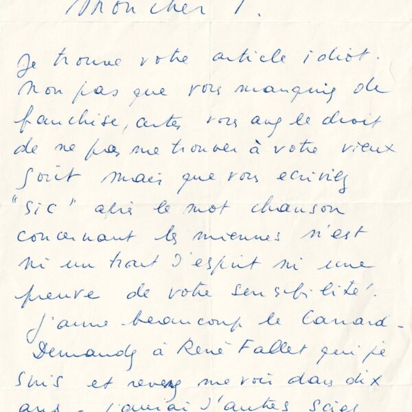 Charles Trenet kann die Kritik von Le Canard enchaîné nicht ertragen.