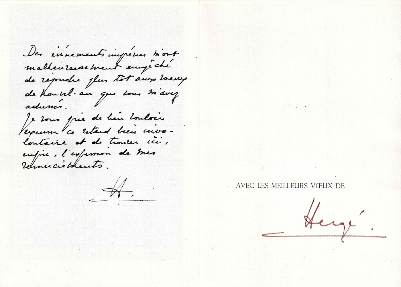 HERGÉ - Signed greeting card and original silver gelatin photograph. – Image 2