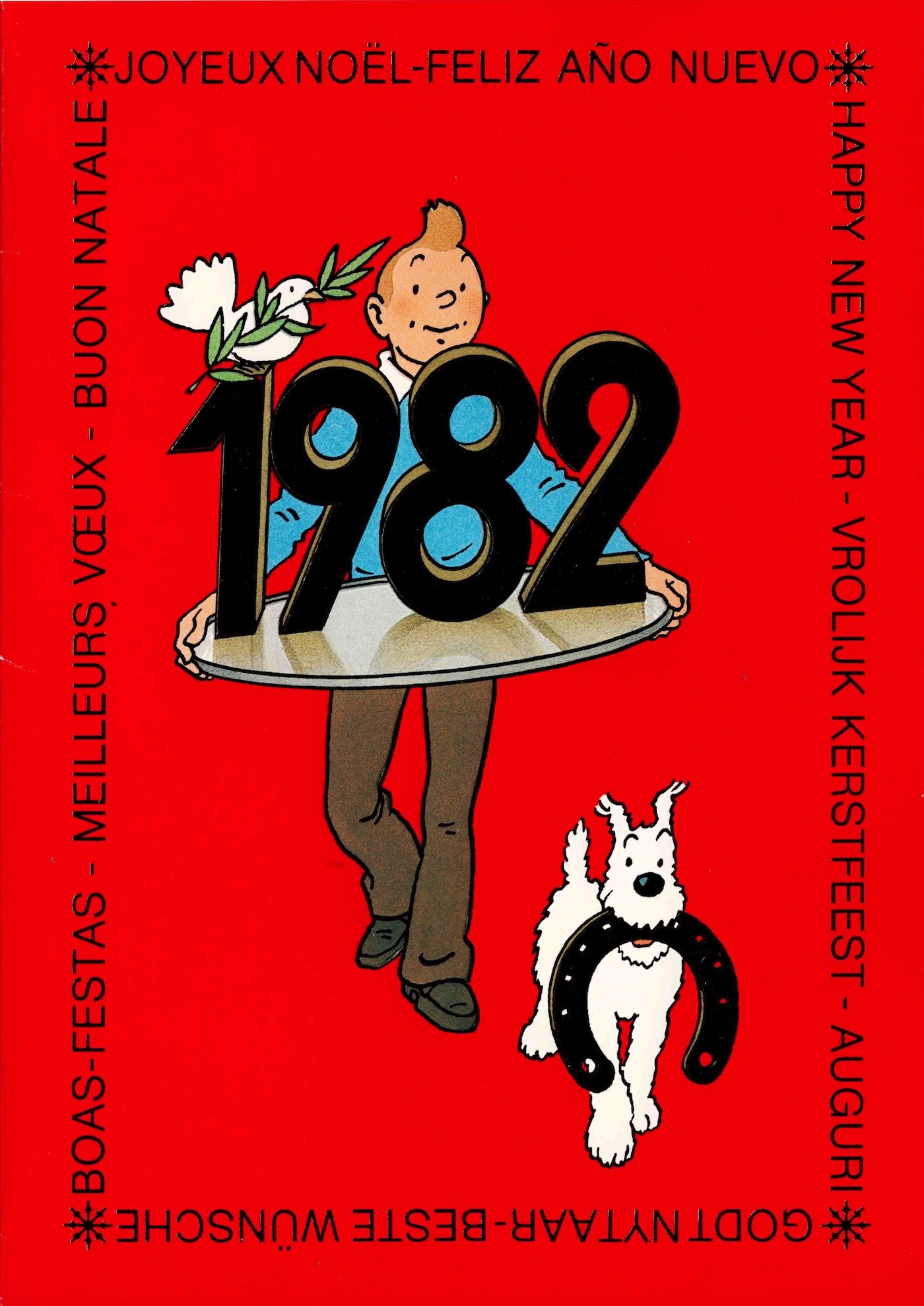 HERGÉ - Carte de voeux signée et photographie originale argentique.