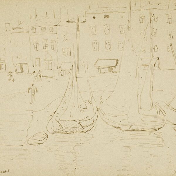 Albert MARQUET esquisse les voiliers à quai au port de Saint-Tropez.