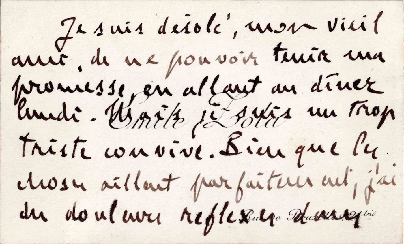 Überwältigt sagt Émile ZOLA sein Abendessen mit seinem Verleger Georges Charpentier ab.