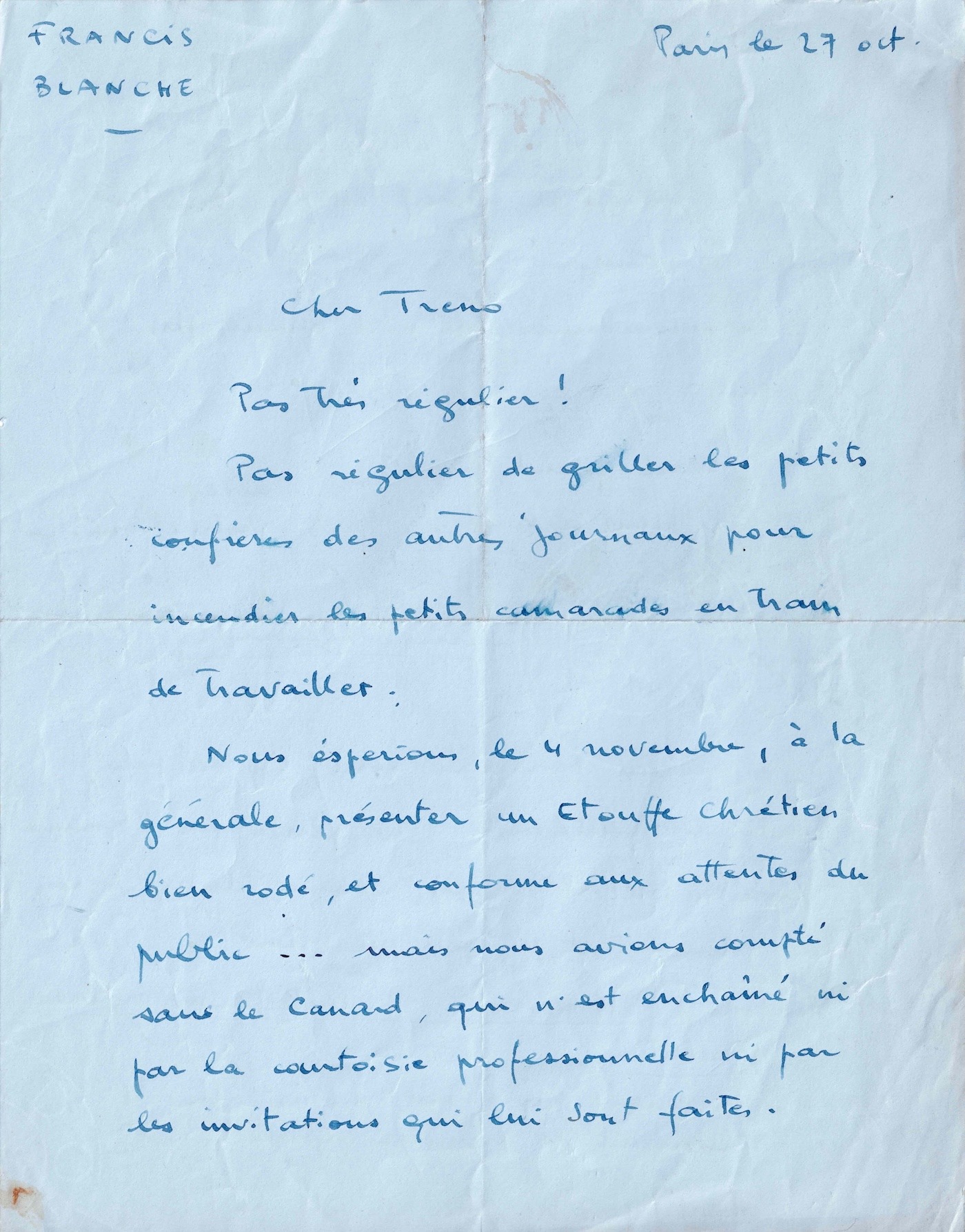 Francis BLANCHE fustige, avec esprit et fermeté, le Canard enchaîné. 1960.