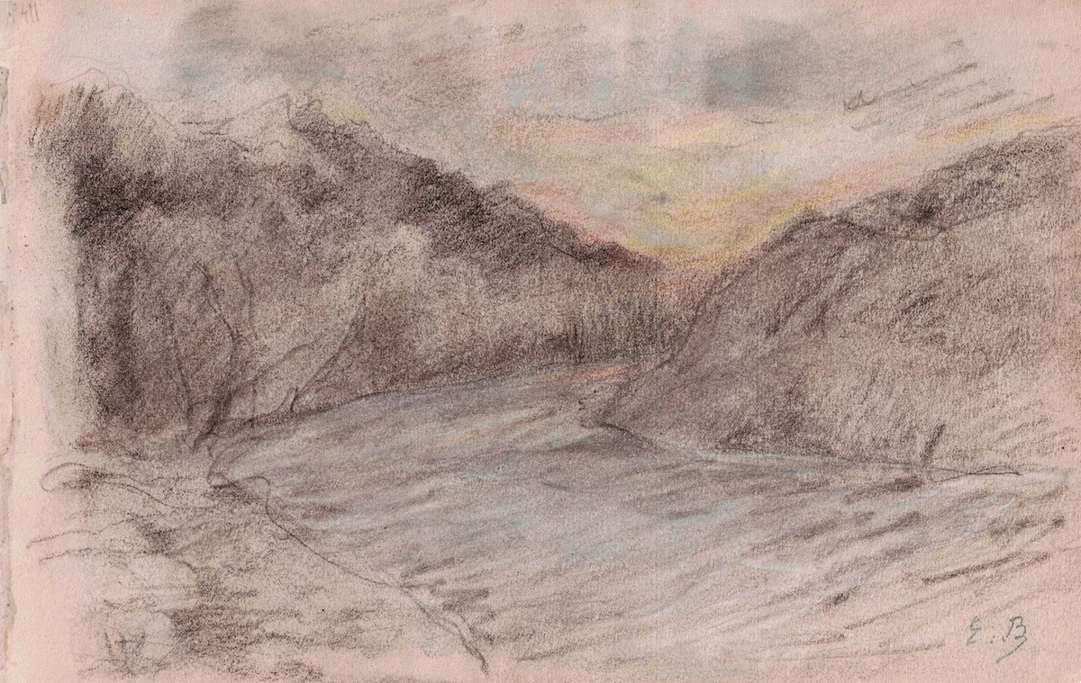 Eugène BOUDIN - Magnifique étude de paysage au pastel.
