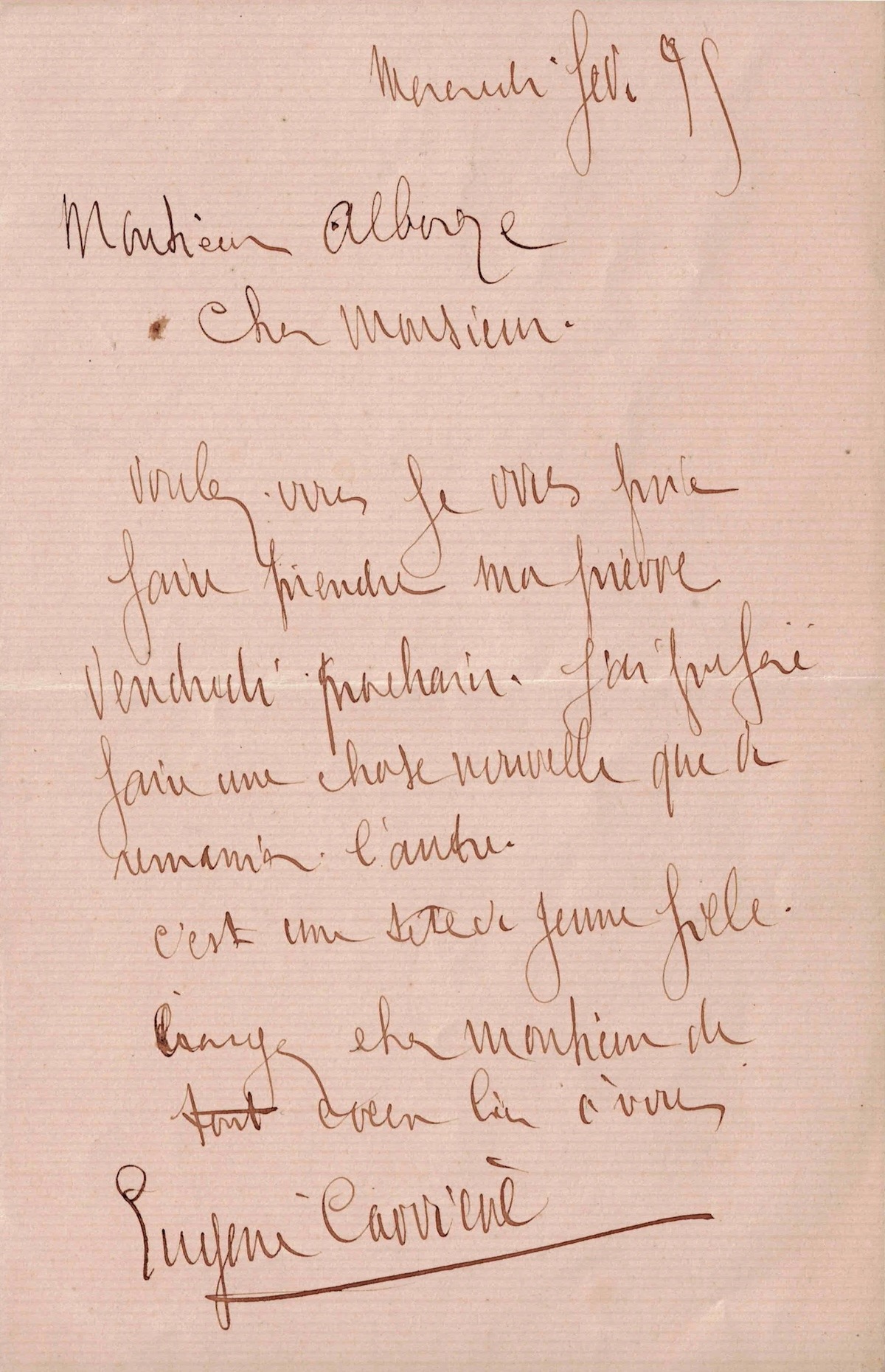 Eugène CARRIÈRE - Deux lettres sur ses travaux lithographiques.