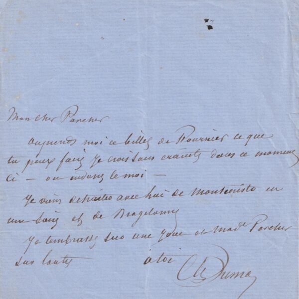 Alexandre DUMAS souhaite adapter "Le Comte de Monte-Cristo". 1851.