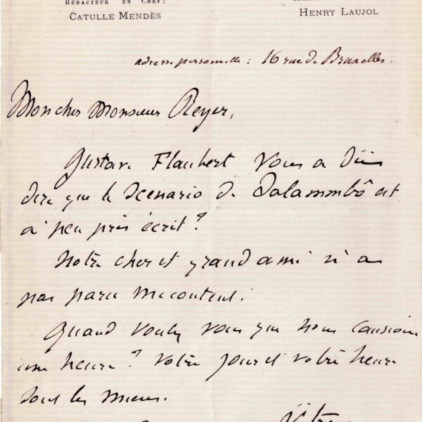 Catulle MENDÈS doit reprendre le Salammbô de Gustave FLAUBERT.