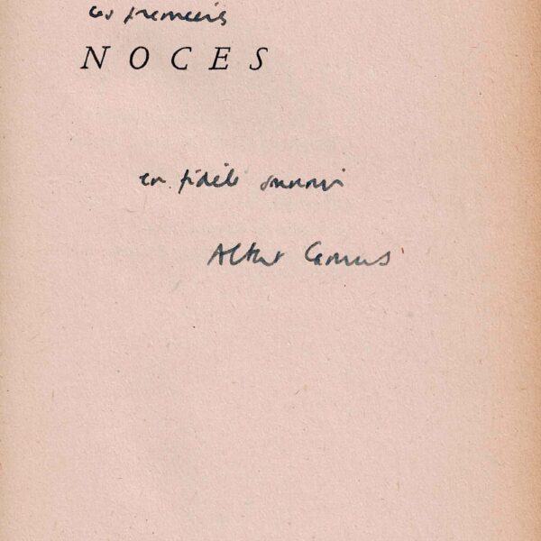 Albert CAMUS dédicace ses "Noces" à J. Martens, son traducteur norvégien.